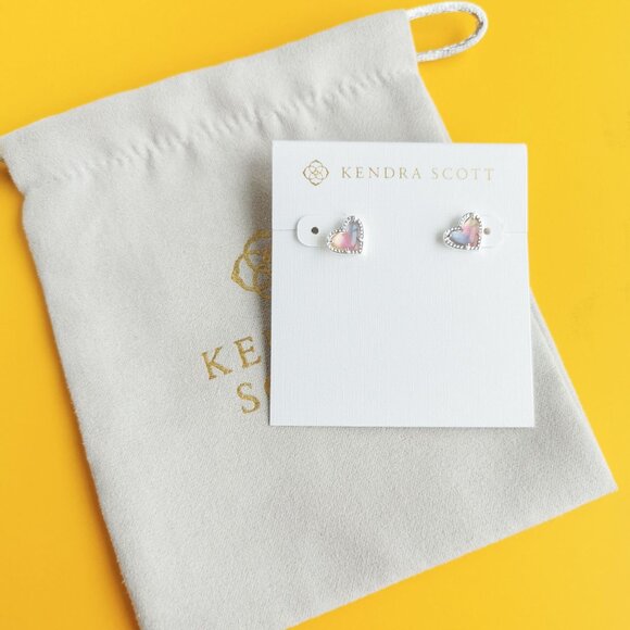 Kendra Scott Ari Heart Silver Watercolor Stud Earrings - Picture 3 of 3